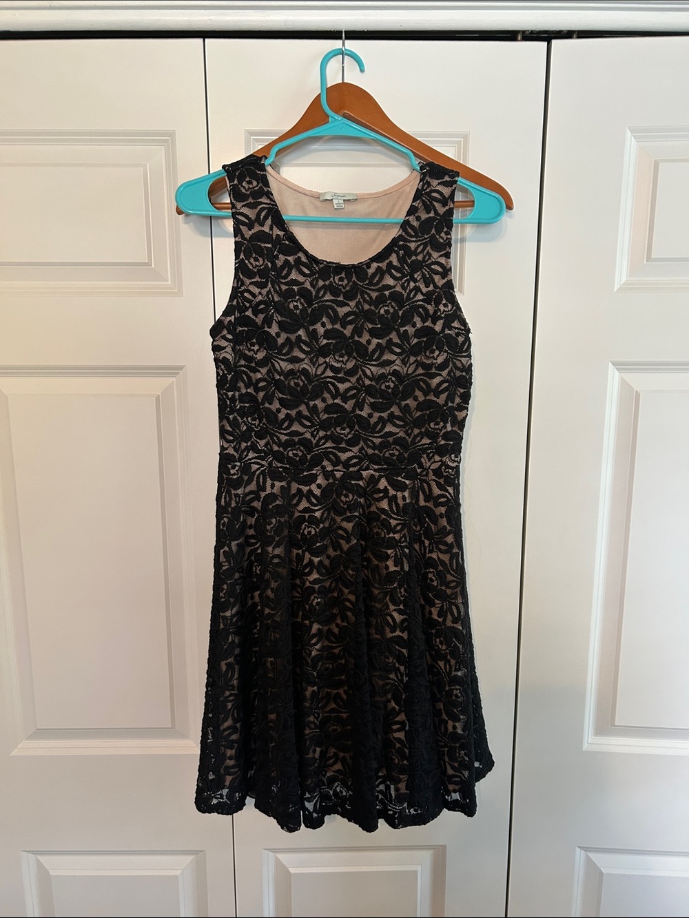 Soprano Black Floral Lace Dress with Nude Lining